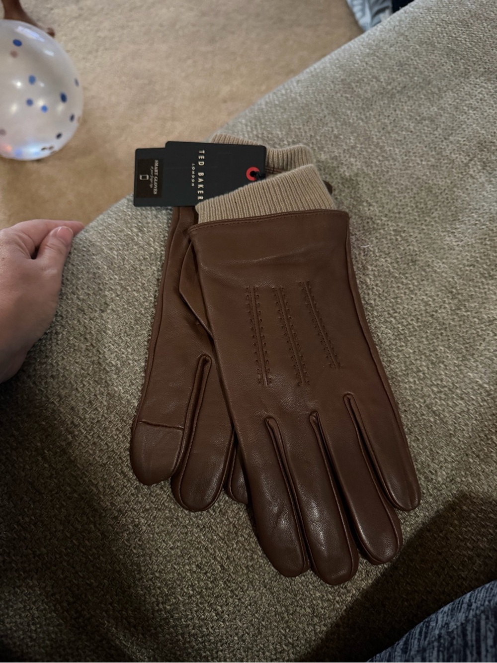 Ted Baker Brown Leather Gloves with Cream Knit Cuff